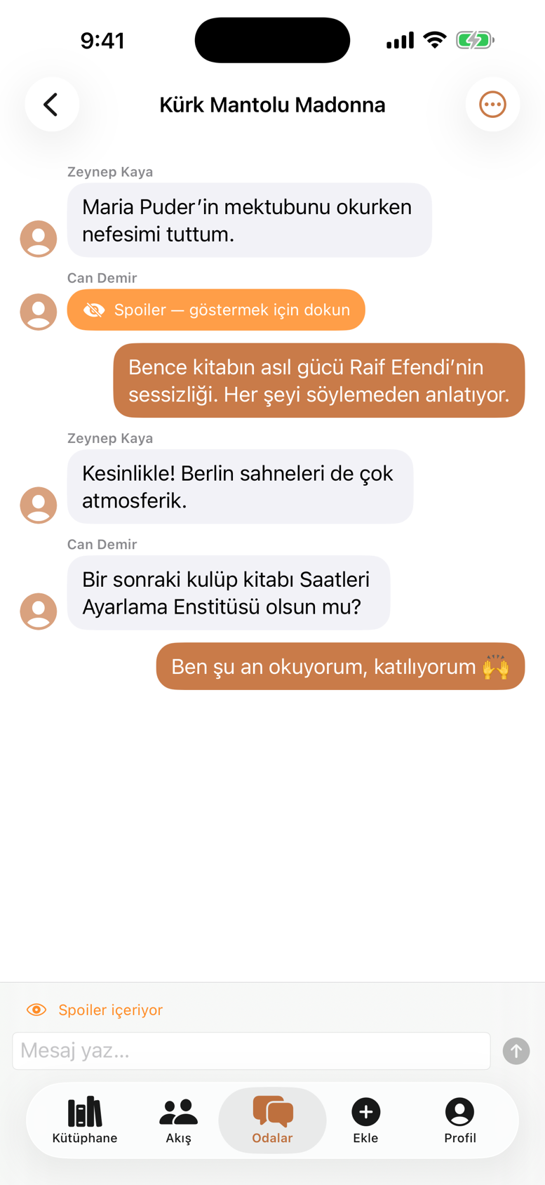 Spoiler korumalı kitap odası